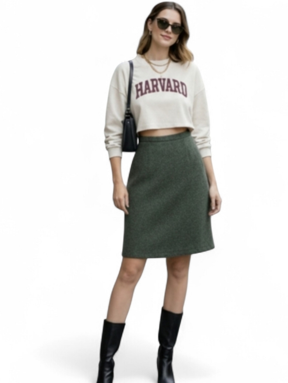 Vintage Olive Green Carrina Belle Wool & Cashmere Lined Skirt | Size 8
